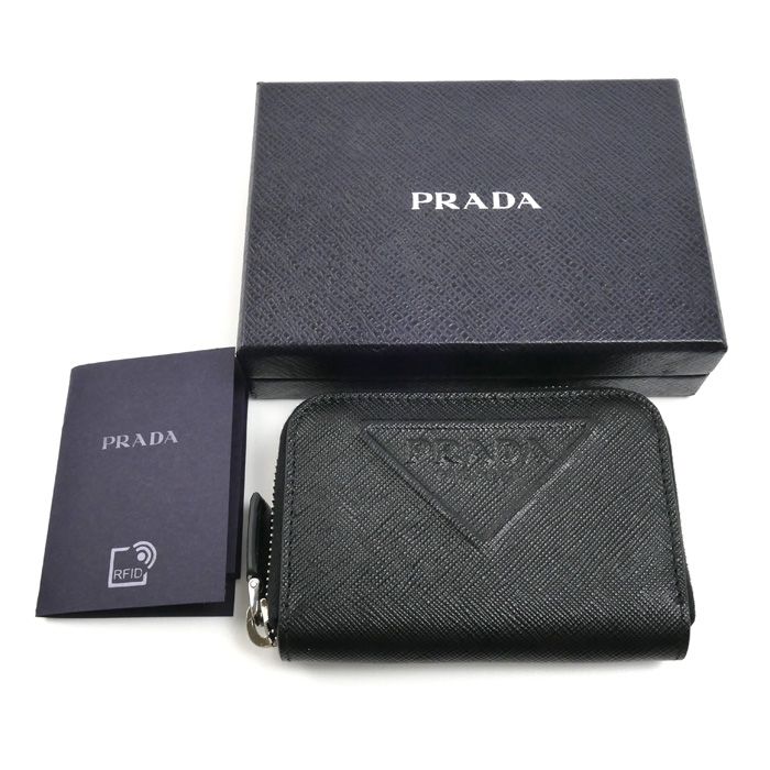 Prada Saffiano Embossed Triangle Coin Purse Black — view 5