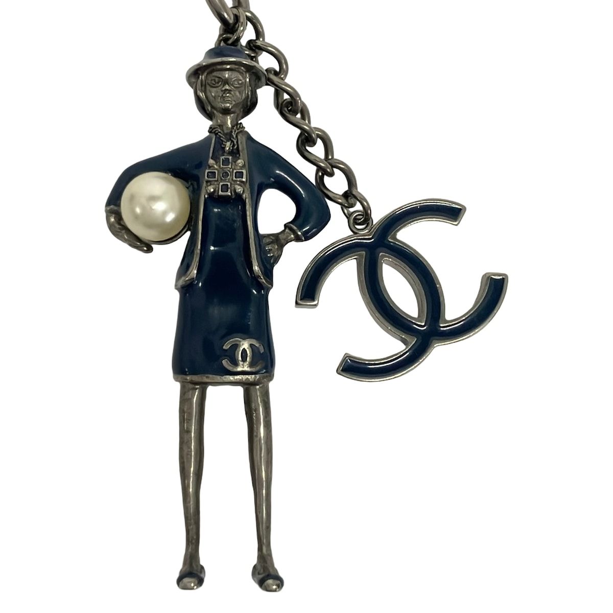 Chanel Key Holder Navy Silver Ivory Pearl Mademoiselle — view 4