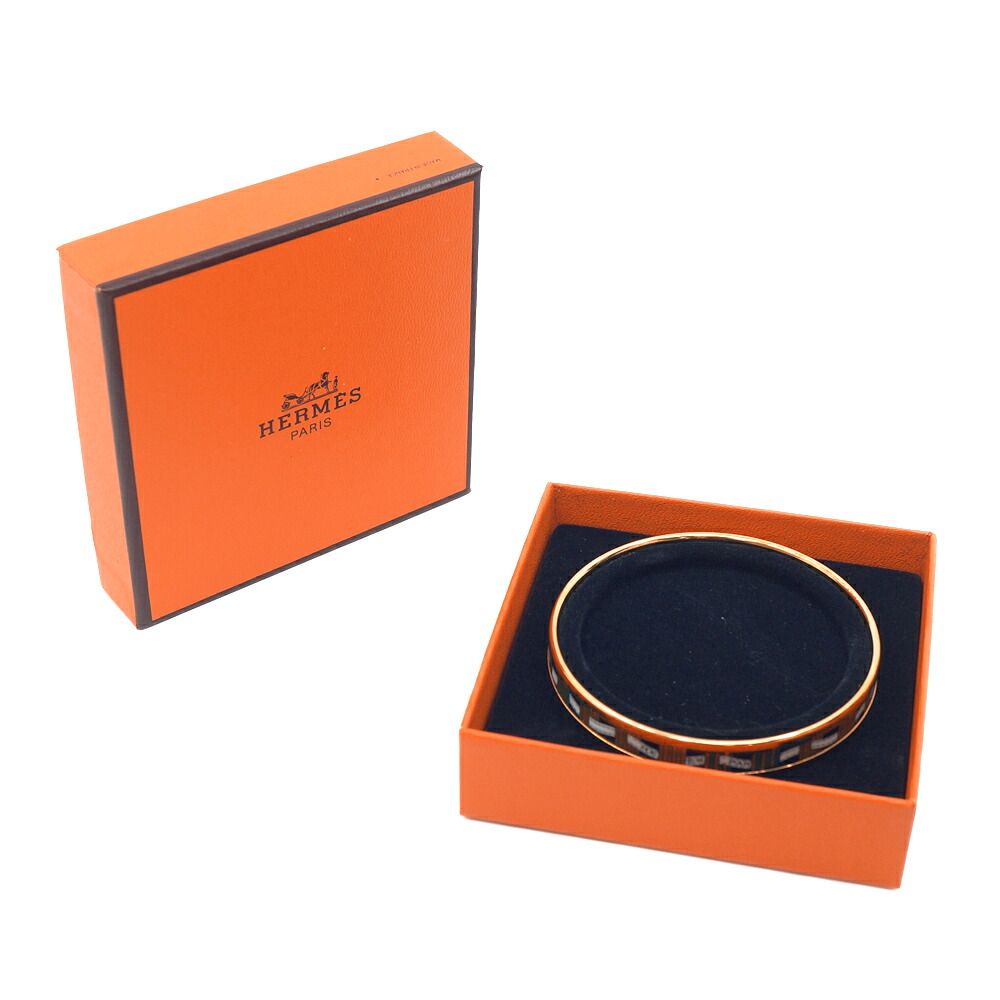 Hermes Enamel PM Black Bangle Bracelet Gold — view 6