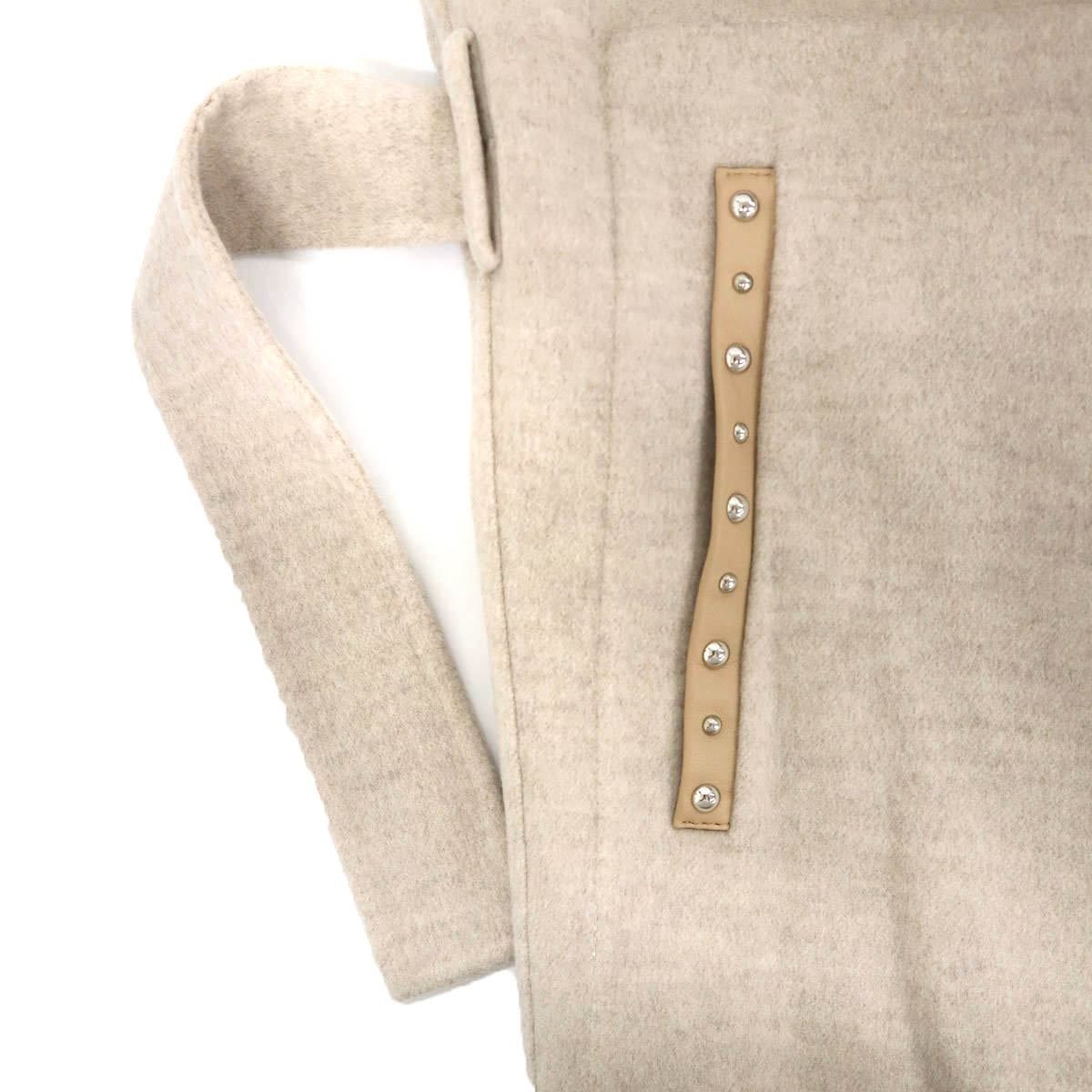 Hermes Leather Trim Studs Cashmere Long Coat Ivory 36 — view 8