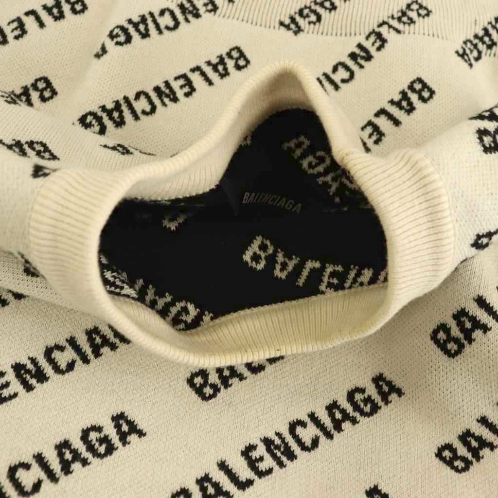 Balenciaga All Over Logo Sweaters Print Knit Sweater Long Sleeve White Black S — view 8