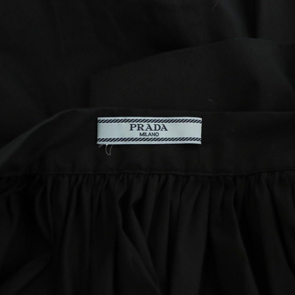 Prada Cotton Nylon Gathered Midi Skirt Flare Knee-Length S Black 42 — view 5