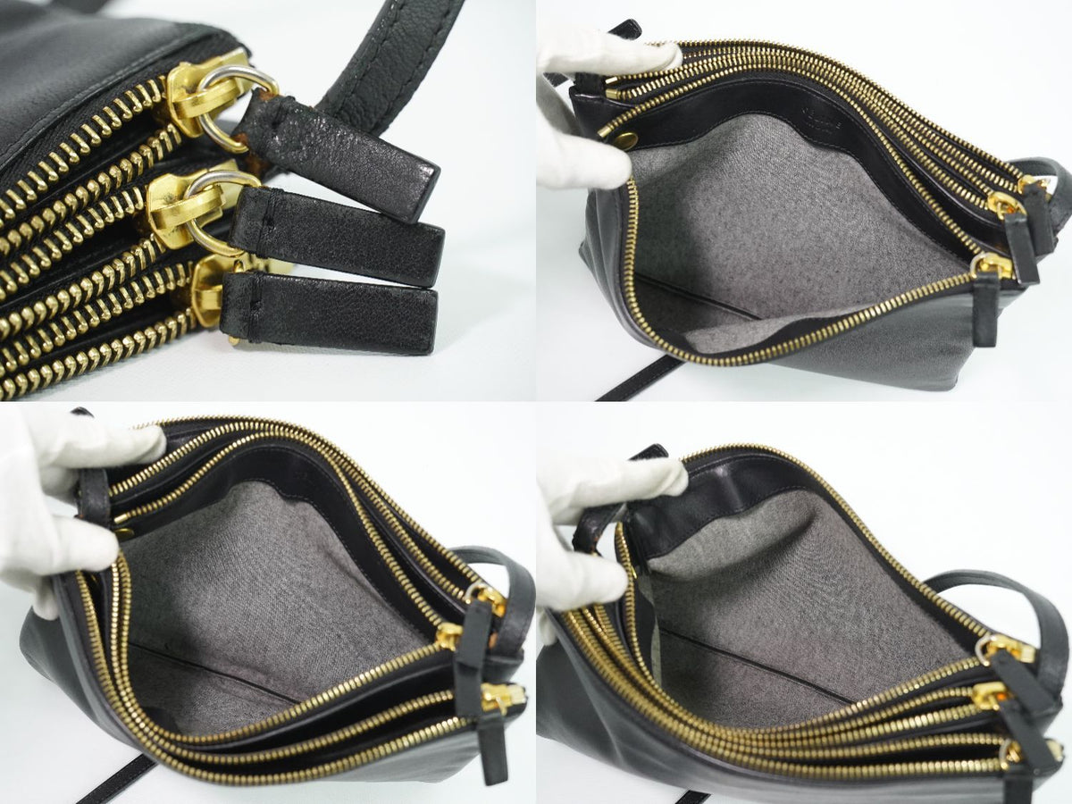 Celine Trio Large Shoulder Bag Pochette Leather Black — view 8