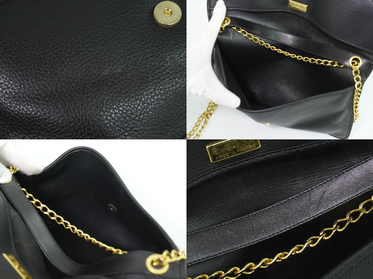 Dior Leather Chain Shoulder Bag Pochette Black — view 8
