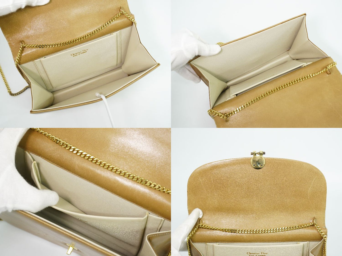 Dior Leather Chain Shoulder Bag Pochette Beige — view 8