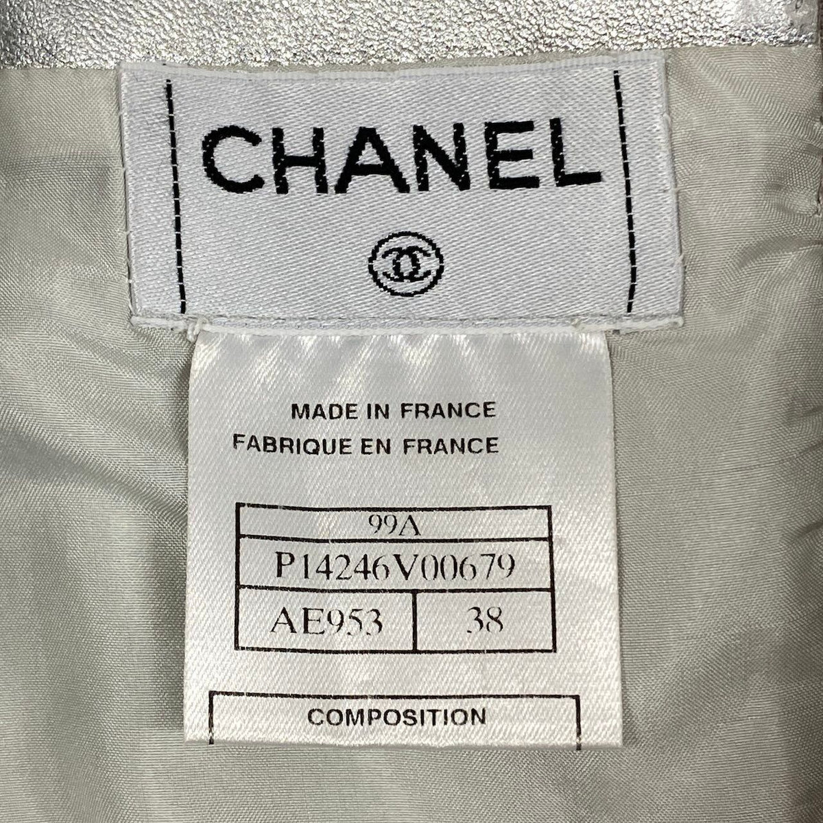 Chanel Leather Skirt Logo Plate Silver Lambskin 38 — view 8