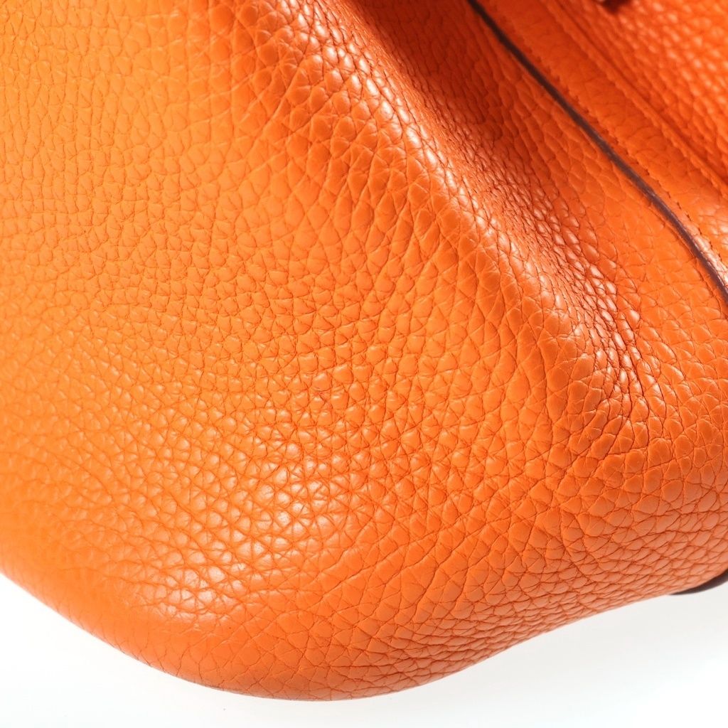 Hermes Picotin MM Handbag Orange Taurillon Clemence Silver — view 8