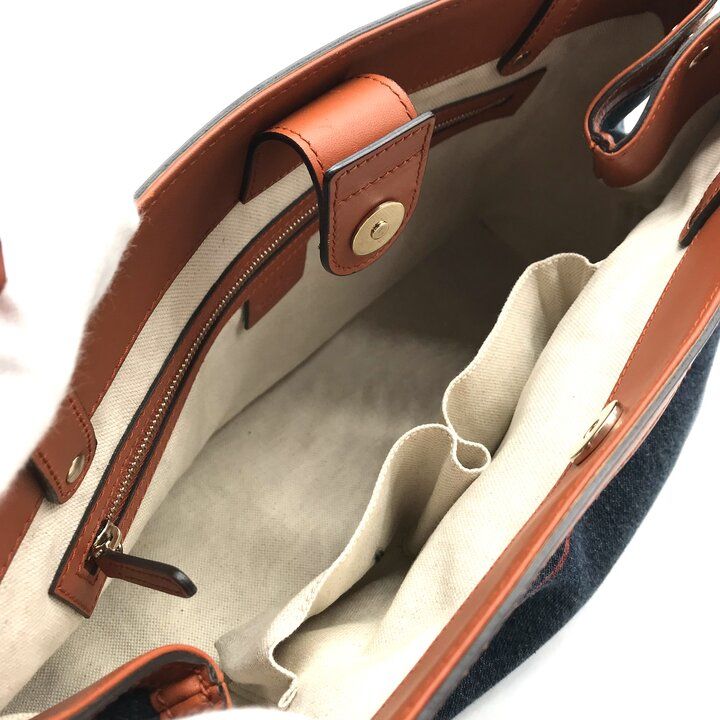 Gucci Denim Logo Craft Hand Tote Bag Orange — view 8