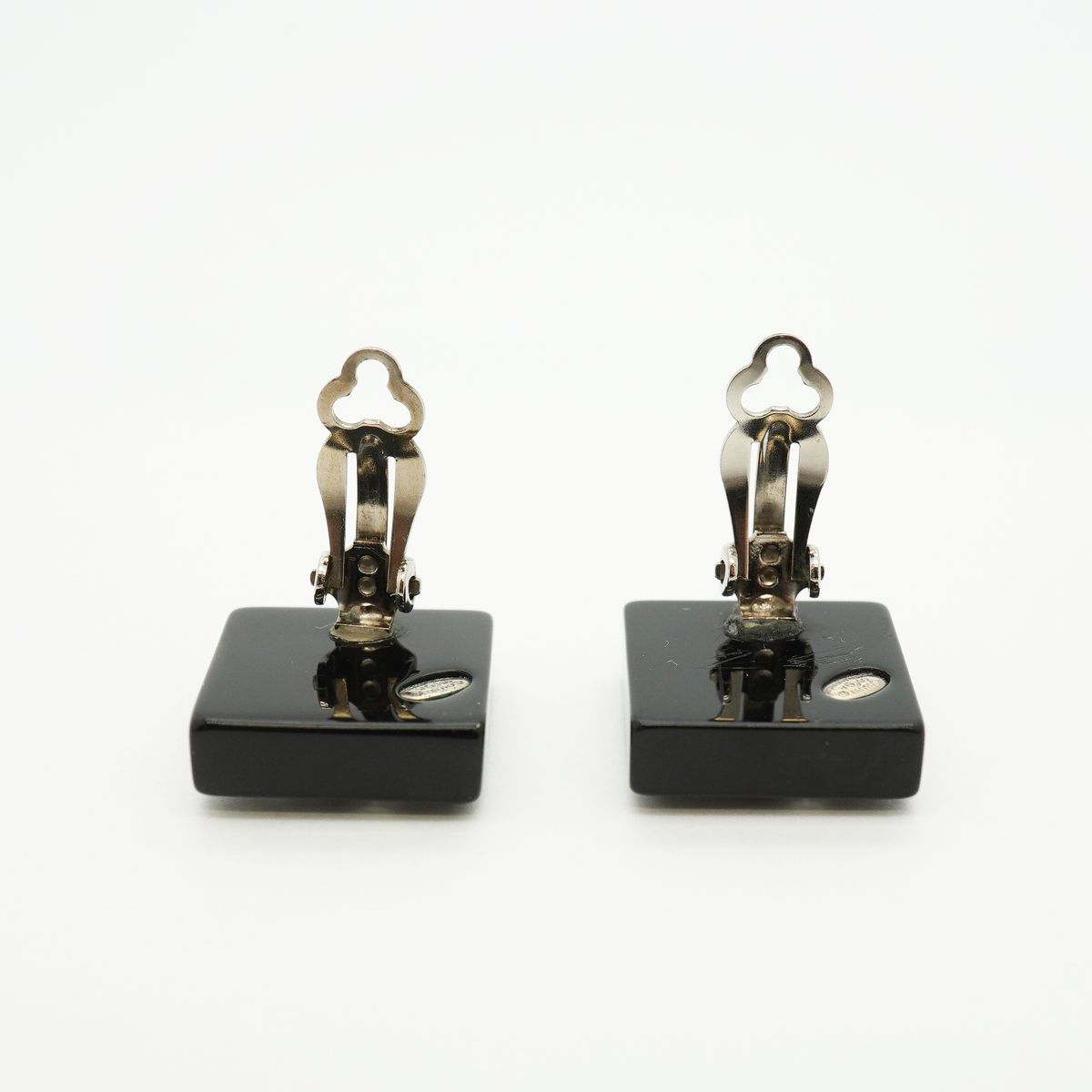 Chanel Earrings CC Logo Square Metal Rhinestone Silver Black — view 6