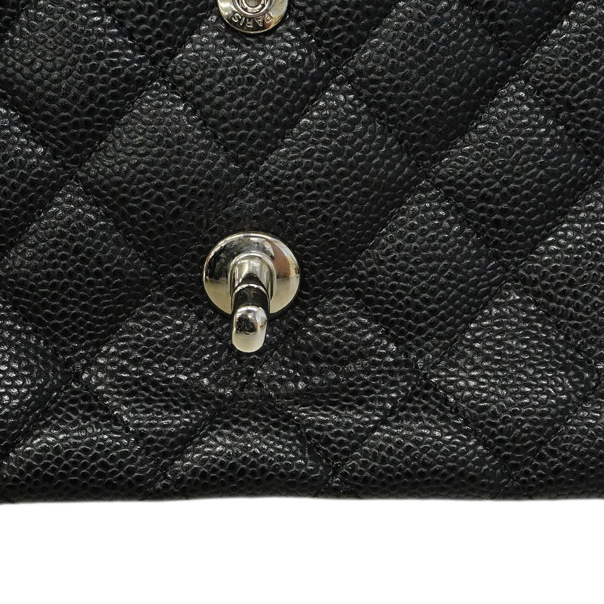 Chanel Shoulder Bag Quilted Caviar Leather Black Silver — view 8