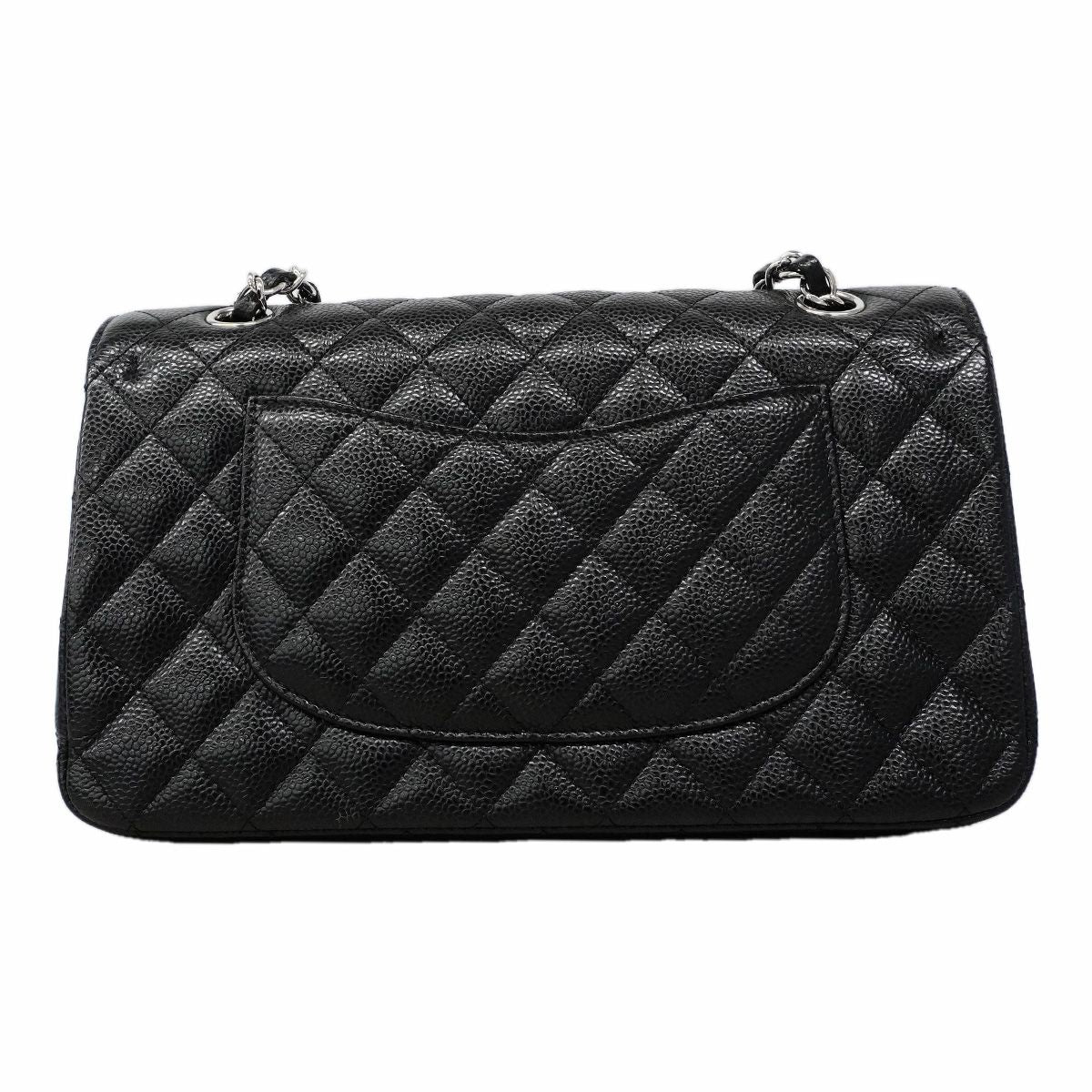 Chanel Shoulder Bag Quilted Caviar Leather Black Silver — view 8