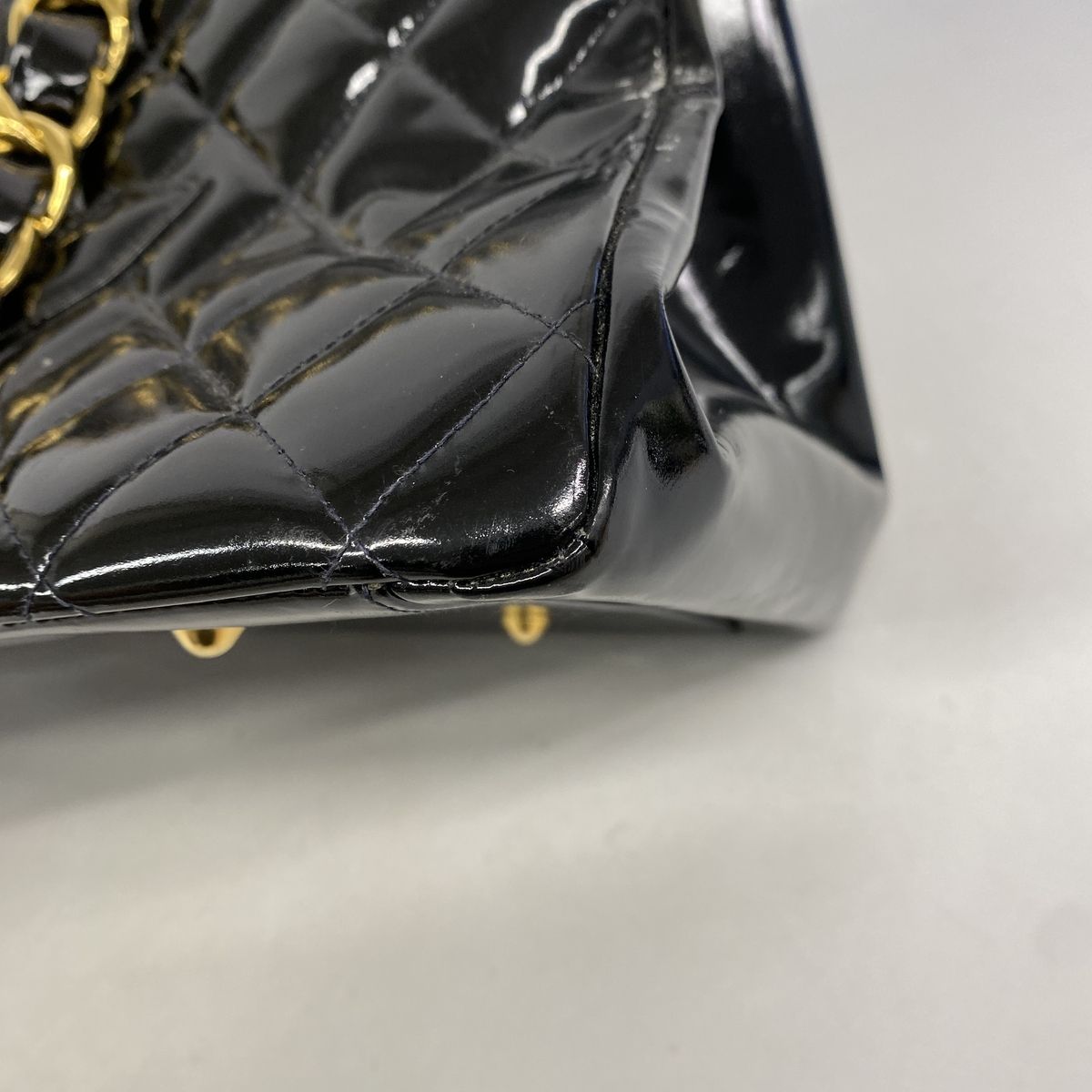 Chanel Chain Tote Bag Quilted Patent Leather Black Gold — view 8