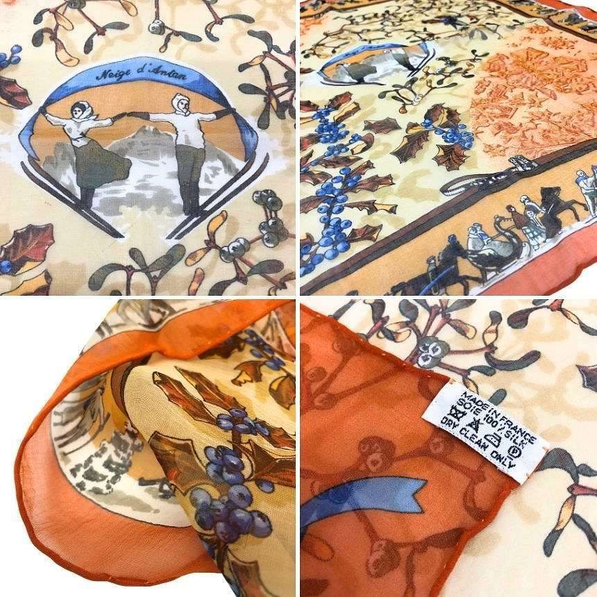Hermes Things Scarf Carre 45 Neige D'antan Last Year's Snow Orange Silk Muslin — view 3