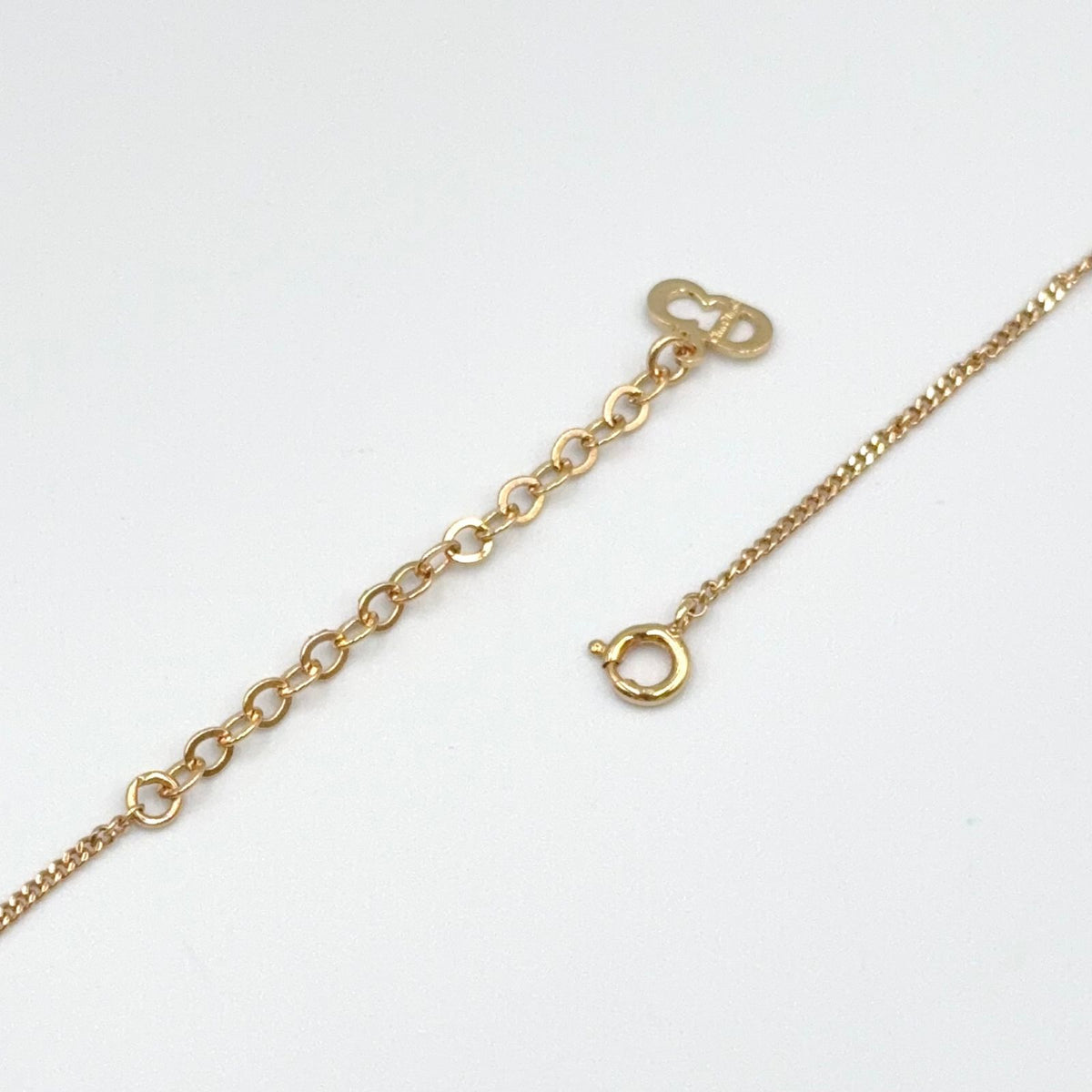 Dior CD Logo Ribbon Motif Rhinestone Color Stone Gold White Necklace — view 8