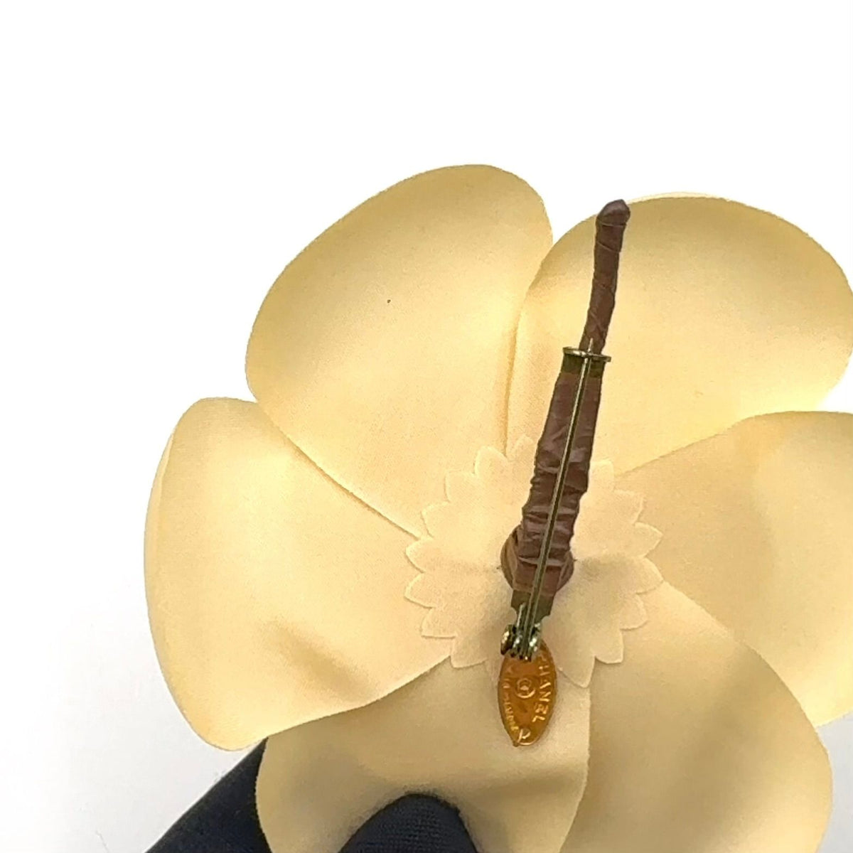 Chanel Camellia Satin Ivory Corsage Gold Brooch — view 8