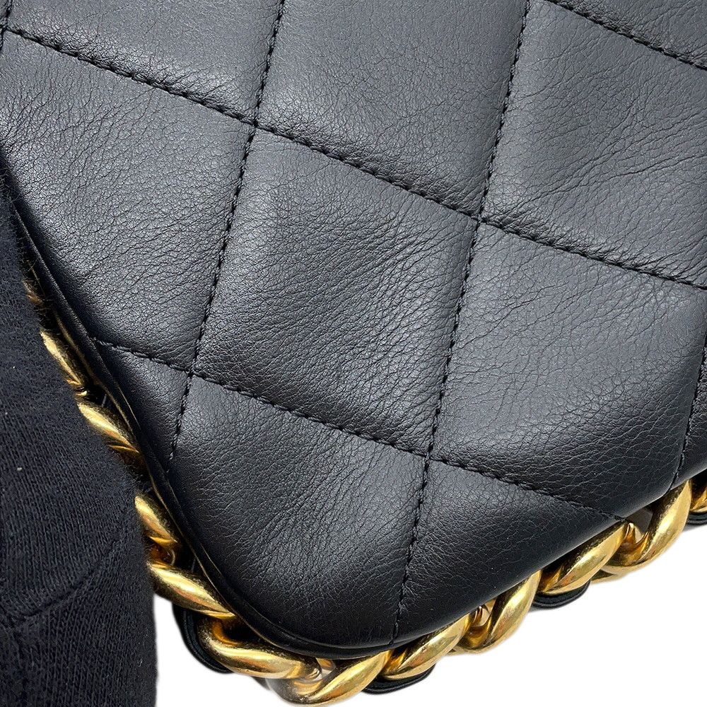 Chanel Chain Shoulder Bag Quilted Small CC Logo Lambskin Black — view 8