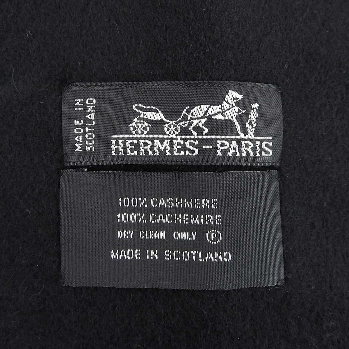 Hermes Cashmere 100% Logo Embroidery Large Shawl Scarf with Fringes Black — view 8