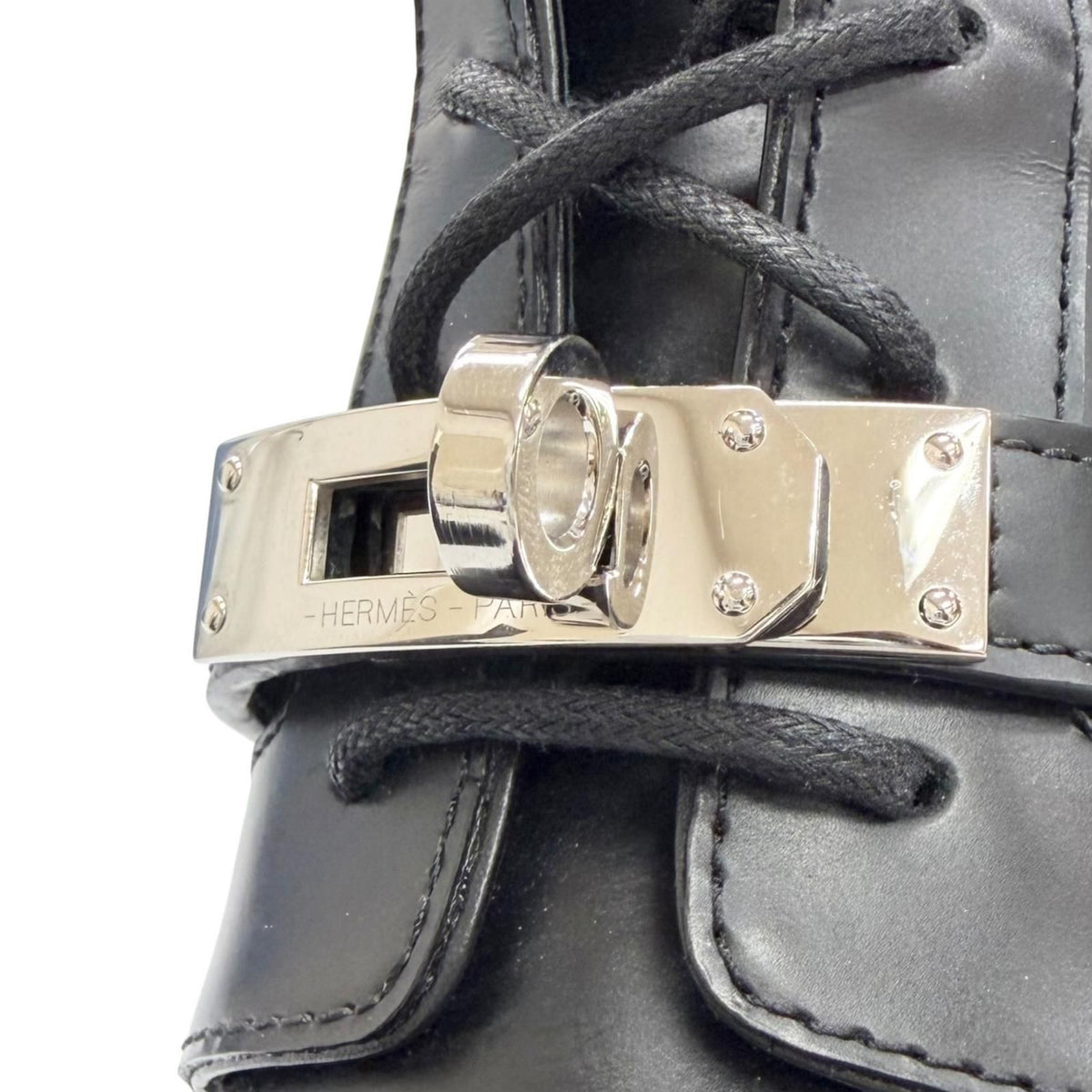 Hermes Funk Kelly Buckle Lace-up Leather Ankle Boots Short Black — view 8