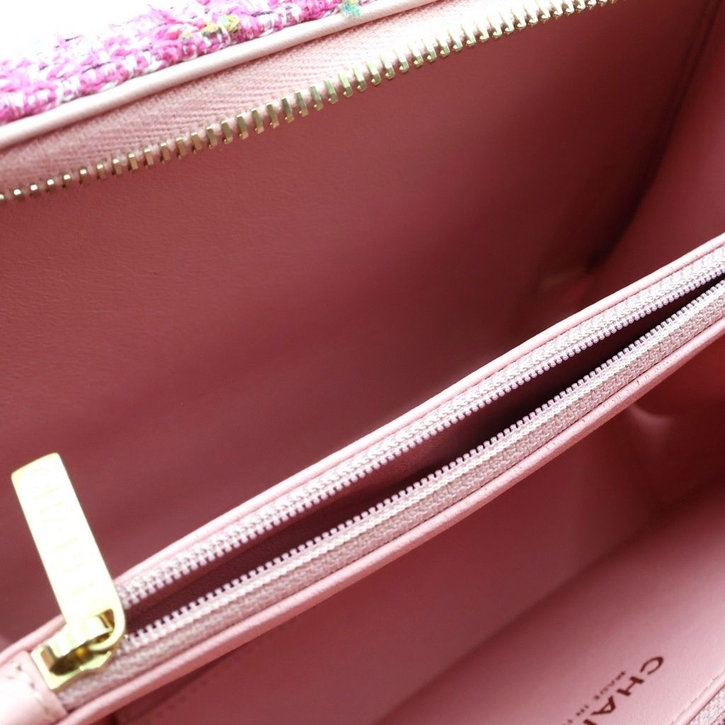 Chanel Vanity Case CC Filigree 2-Way Chain Shoulder Bag Pink Leather Tweed Gold — view 8