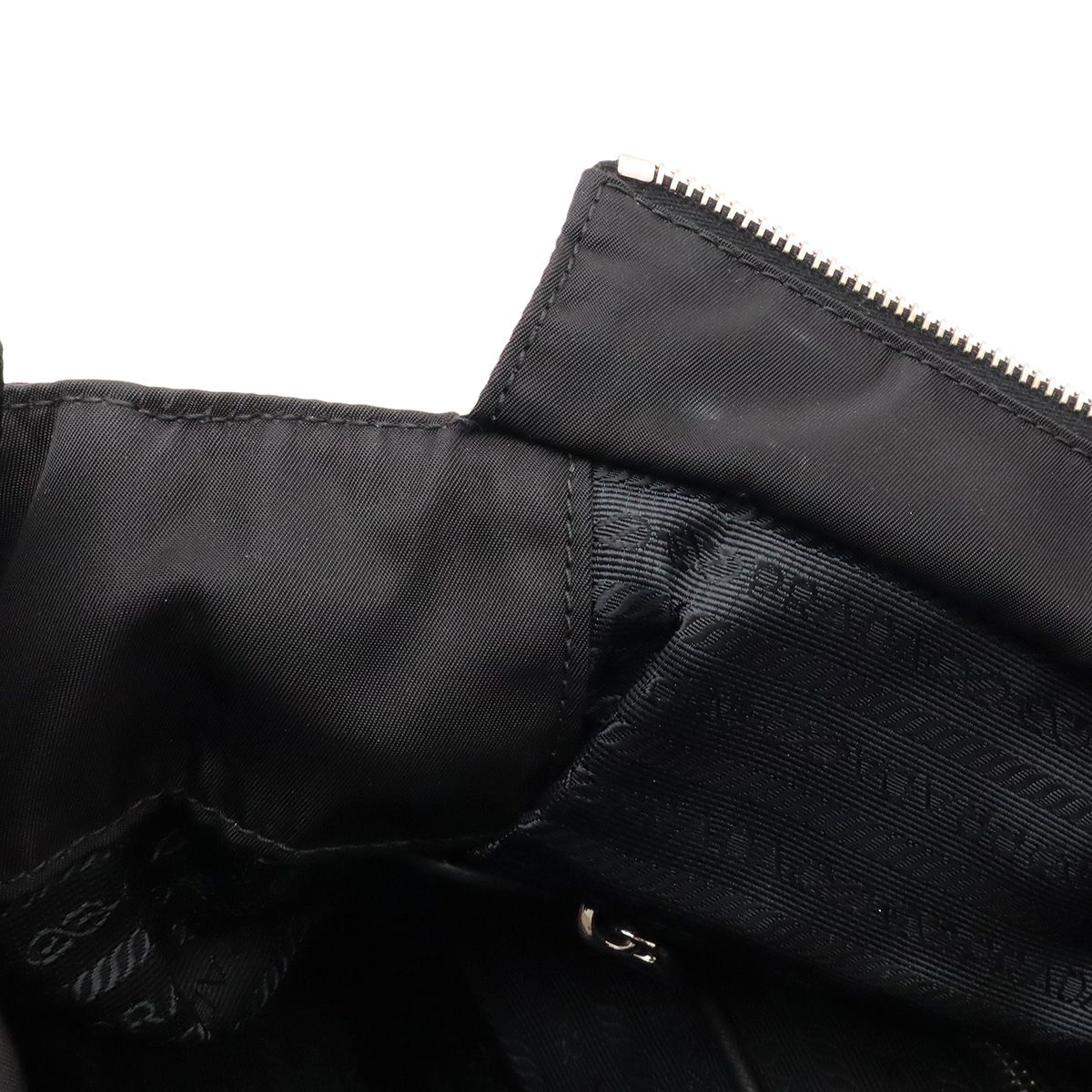 Prada Triangle Logo Tote Chain Shoulder Bag Quilted Nylon Nero Black Silver — view 8