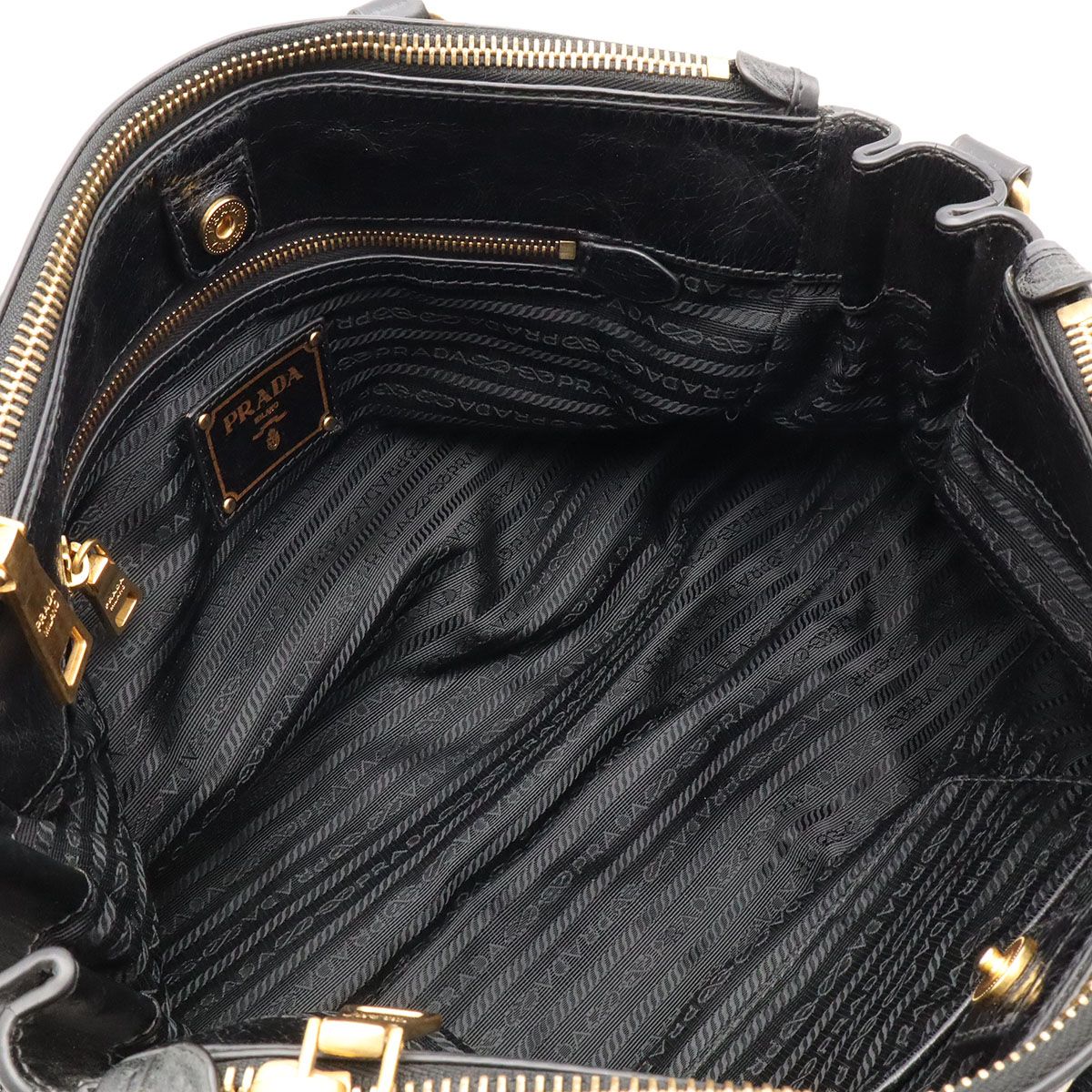 Prada Vitello Shine 2-Way Shoulder Bag Crossbody Leather Nero Black Gold — view 8
