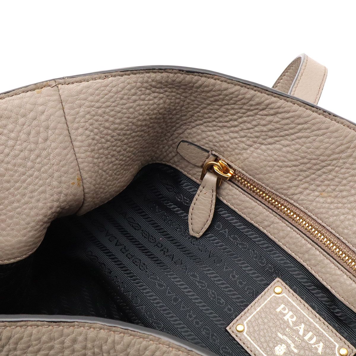 Prada Logo Tote Shoulder Bag Leather Argilla Greige Gold Domestic Purchase — view 8