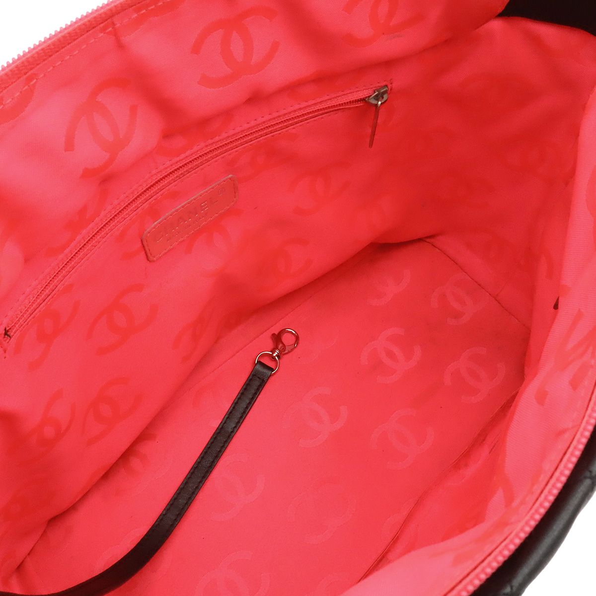 Chanel Cambon Line CC Logo Large Tote Shoulder Bag Soft Calfskin Black Pink — view 8