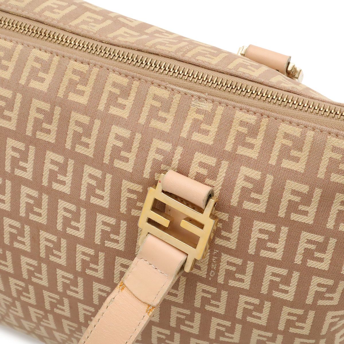 Fendi Zucchino Zucca Pattern Tote Bag Canvas Leather Pink Beige Gold — view 8