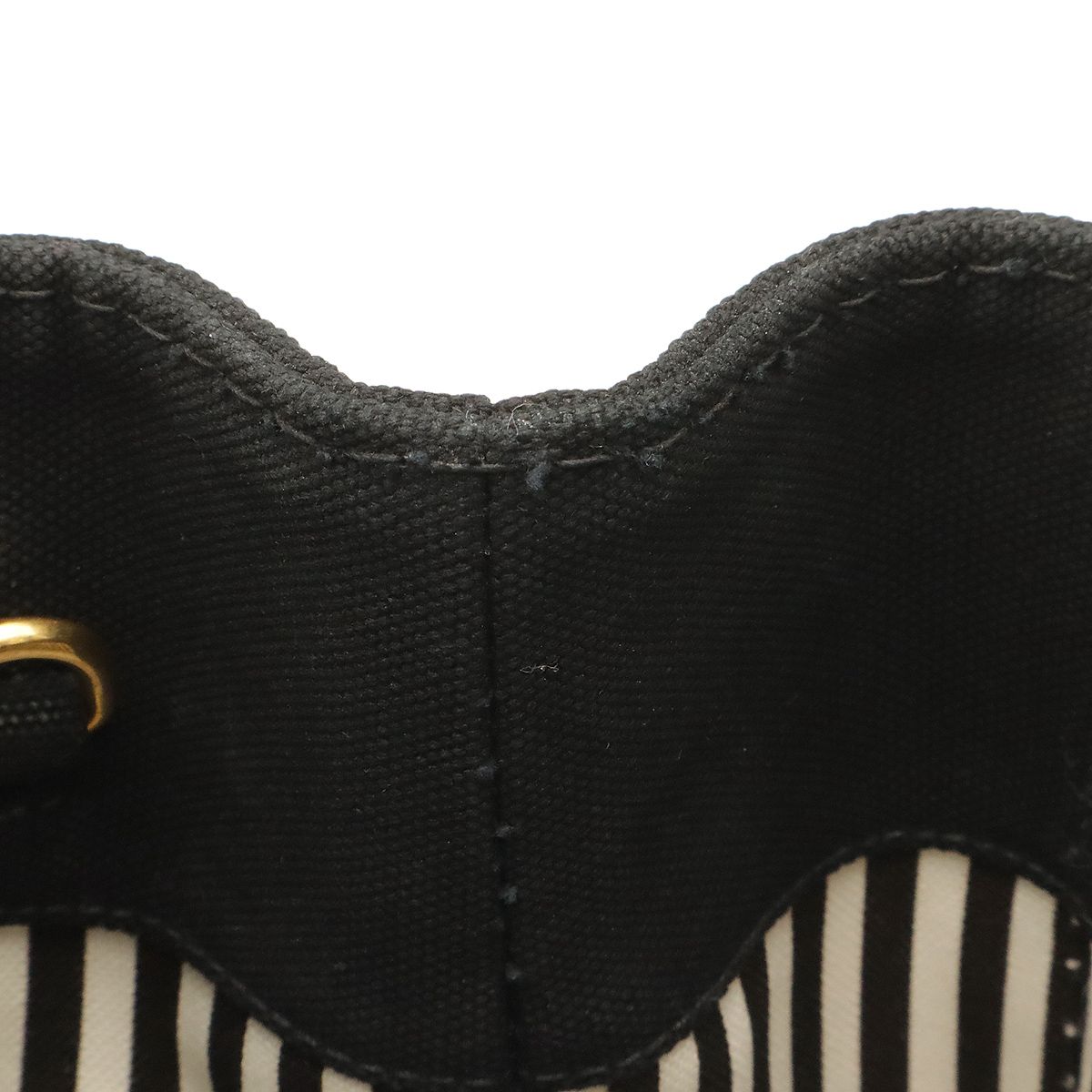 Prada Canapa Tote 2-Way Shoulder Bag Striped Canvas Nero Black Talco Gold — view 8