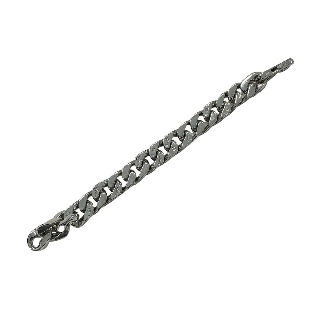Louis Vuitton Bracelet Metal Leather LV Chain Links Silver — view 5