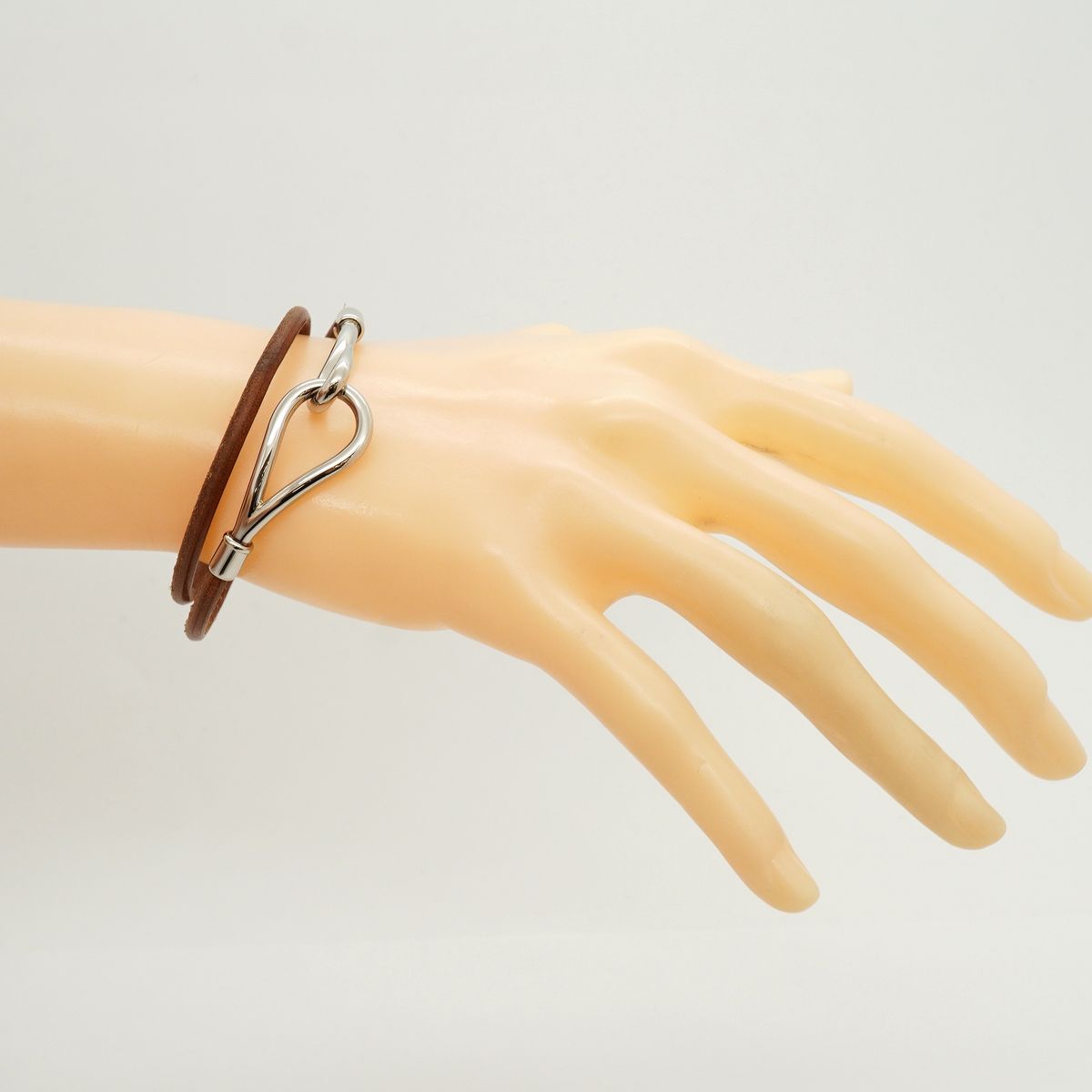 Hermes Bracelet Jumbo Hook Metal Leather Silver Brown — view 6