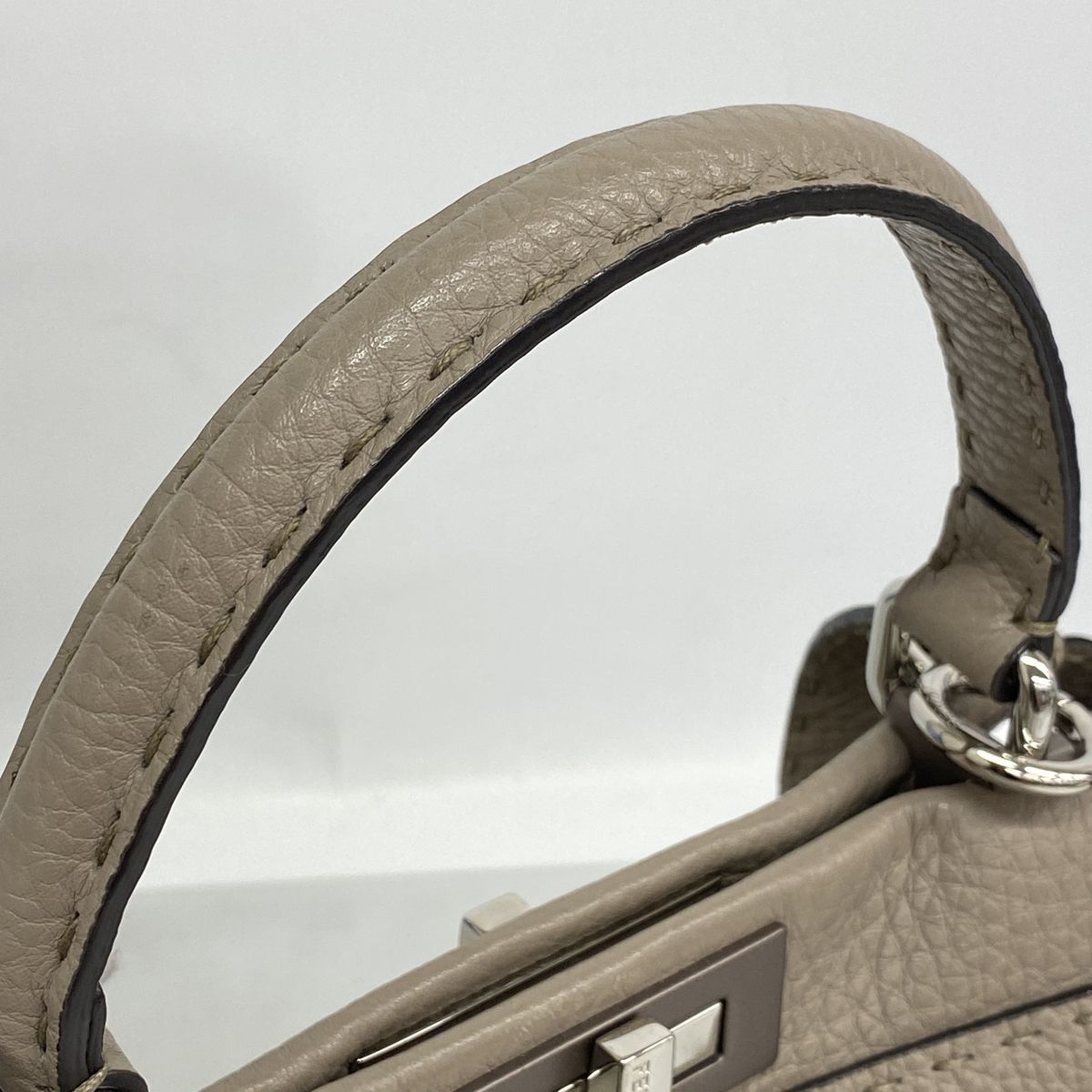 Fendi Handbag Selleria Peekaboo Leather Greige Silver 2-Way Bag — view 8