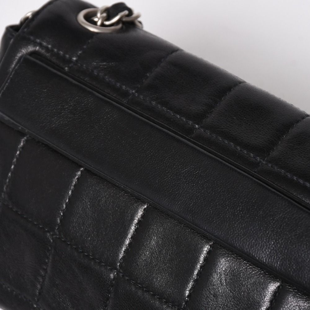Chanel Choco Bar Chain Shoulder Bag CC Logo Lambskin Black Silver — view 8
