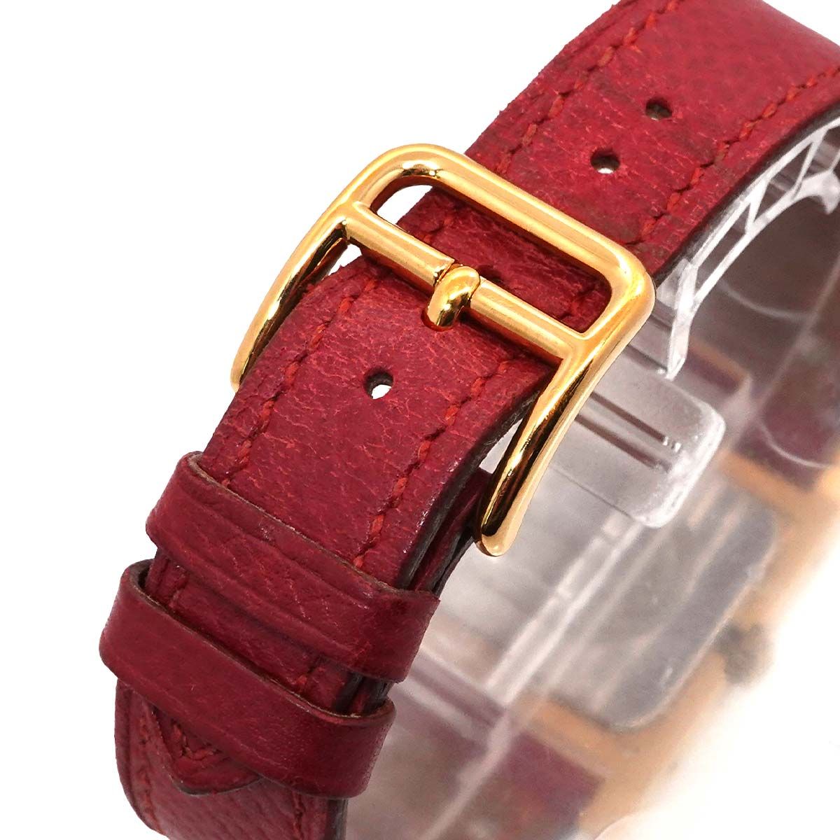 Hermes Medor Vintage Watch Pyramid Gold Studs White Red Quartz — view 8