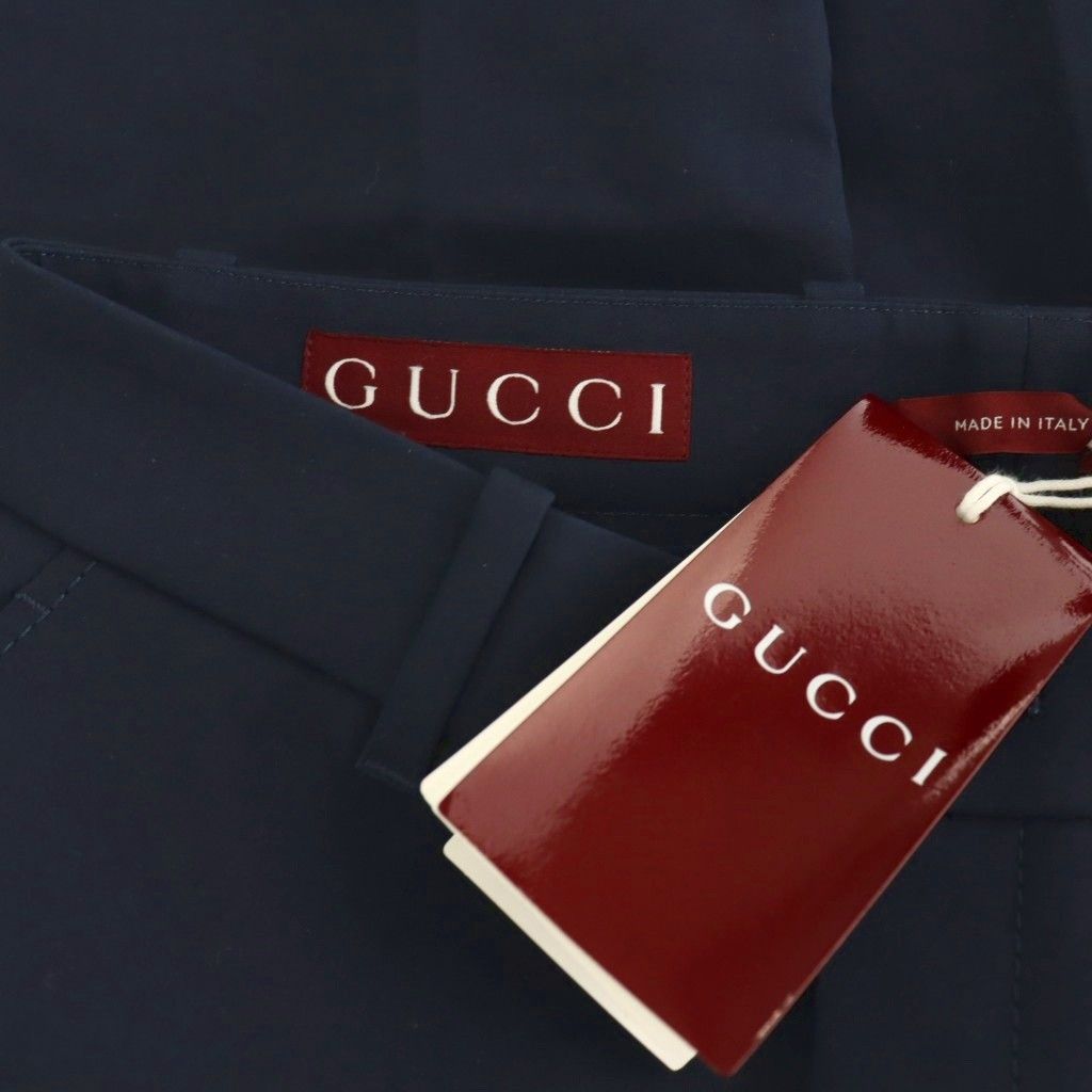Gucci Logo Embroidery Center Crease Pants Straight Navy 38 — view 7