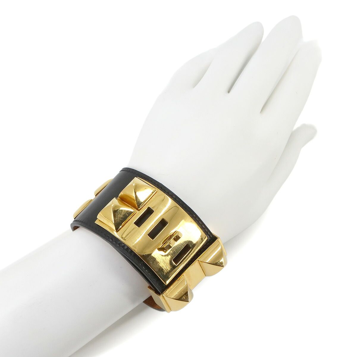 Hermes Collier de Chien Bangle Swift Black Gold Bracelet — view 7