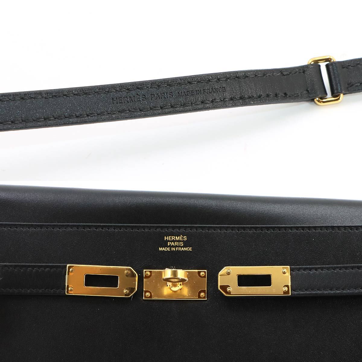 Hermes Kelly to Go Shoulder Wallet Bifold Box Calf Black — view 8