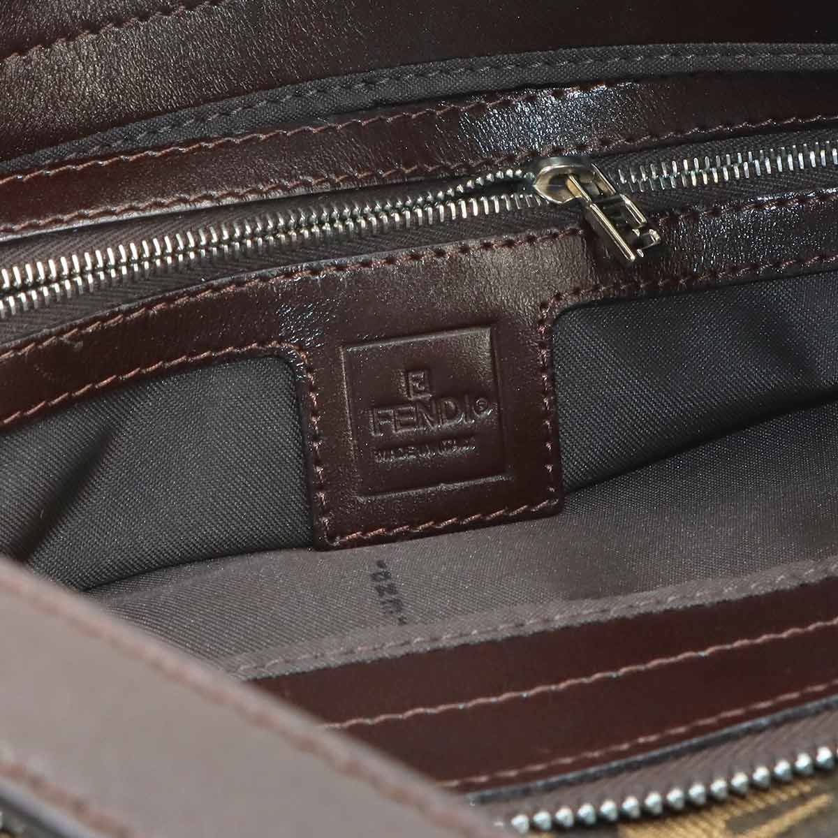 Fendi Zucca Shoulder Bag Canvas Leather Brown Silver — view 8