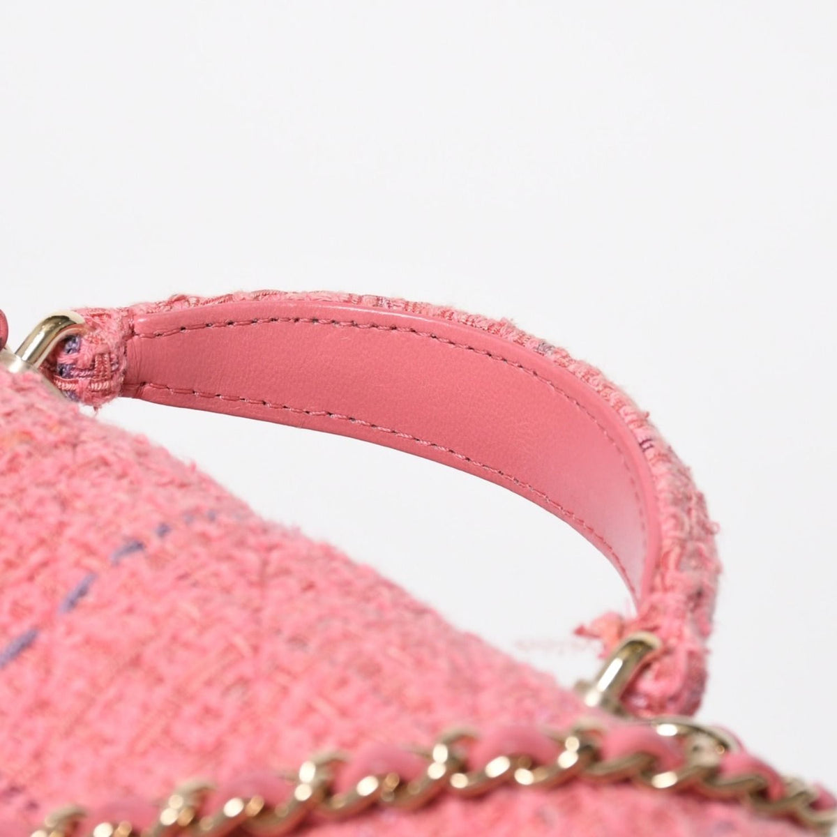 Chanel Chain Shoulder Bag CC Logo Tweed Quilted Pink Gold — view 8