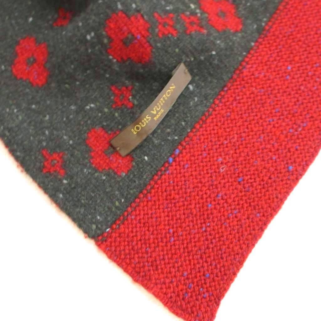 Louis Vuitton Knit Scarf Shawl LV Monogram Flower Wool Cashmere Red Sweater — view 3