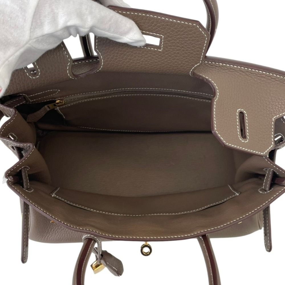 Hermes Birkin 30 Taurillon Clemence Handbag Etoupe Gold — view 8