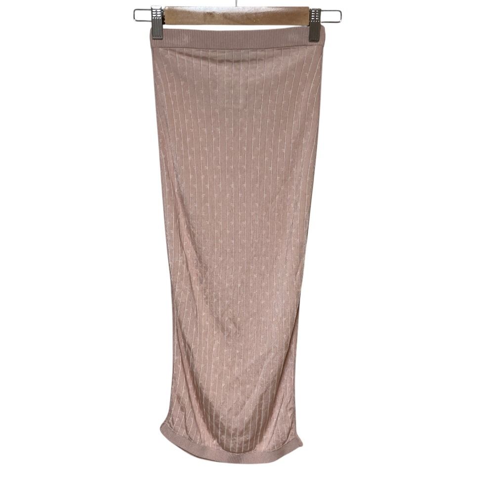 Fendi FF Logo Striped Rib Knit Short Top & Pencil Skirt Set Pink Spring 36 — view 8