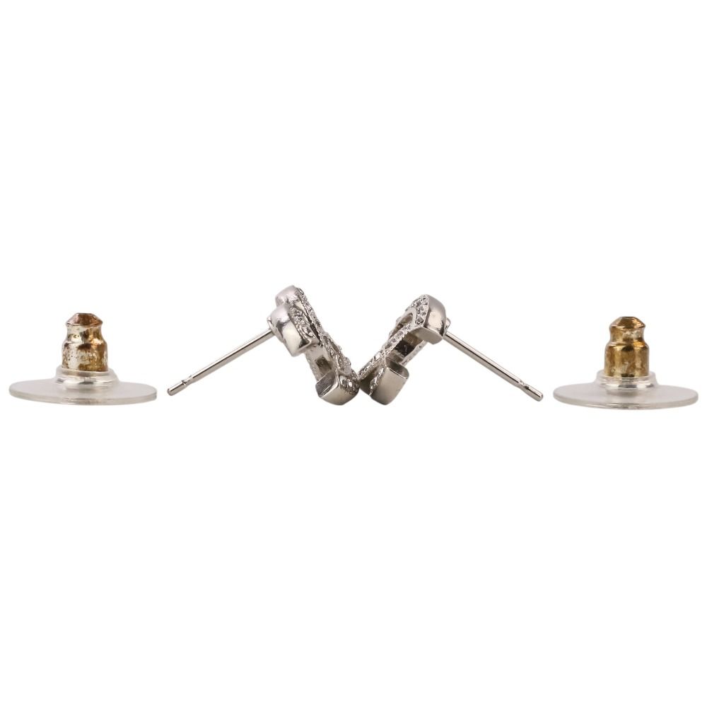 Chanel Rhinestone CC Logo Earrings Silver Colored — view 8