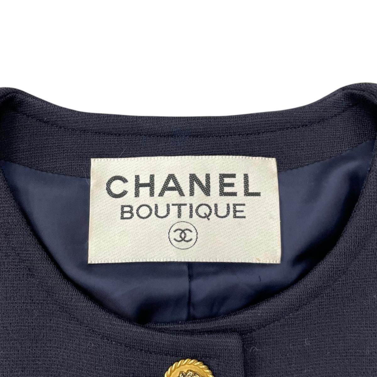 Chanel Boutique Collarless Jacket Lion Head Button Navy Gold — view 8