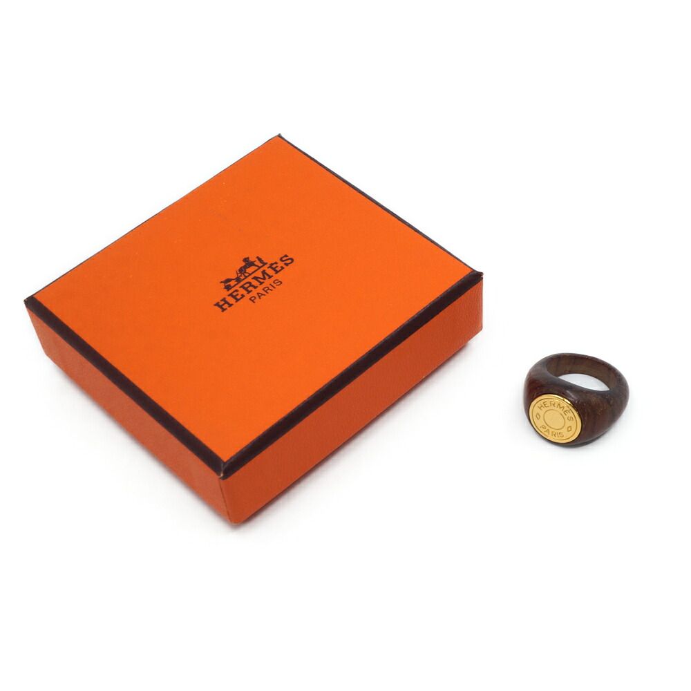 Hermes Sellier Wood Ring Brown Gold Metal — view 8