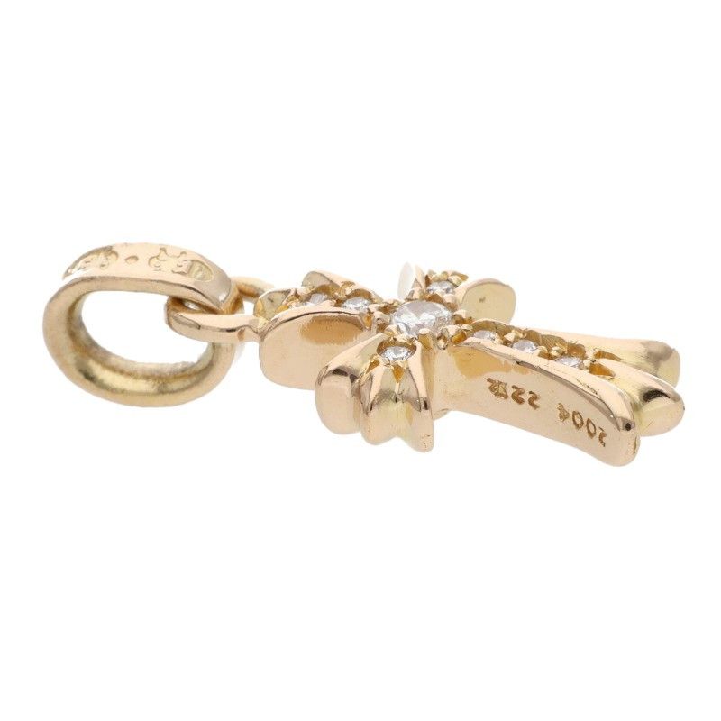 Chrome Hearts 22k Cross Baby Fat P Dmnd Pave Diamond Charm Gold Pendant — view 3