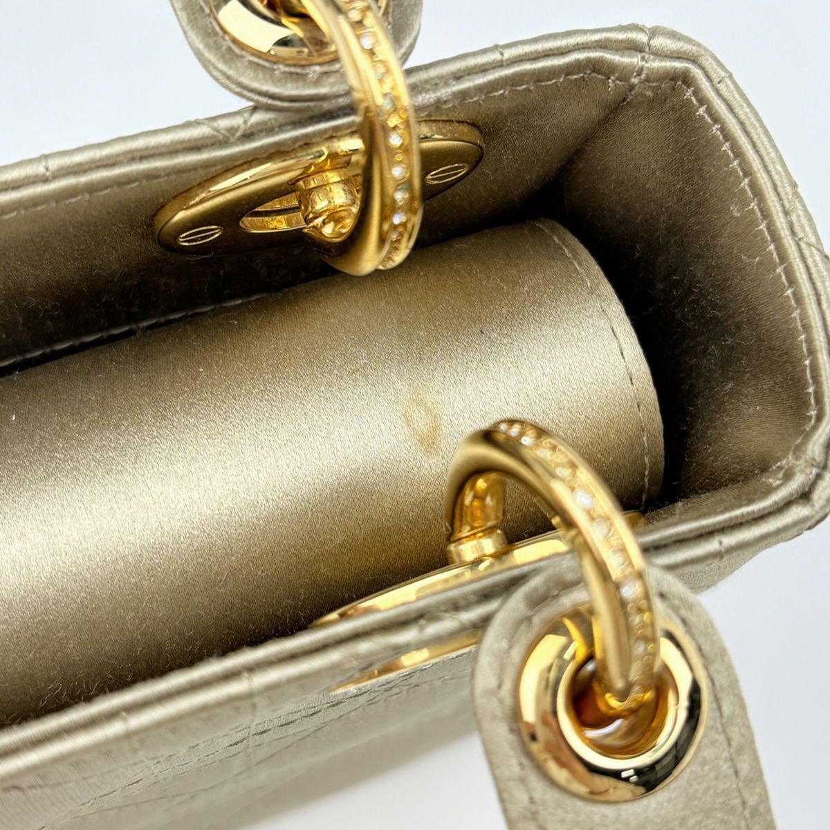 Dior Handbag Lady Cannage Mini Satin Gold — view 8
