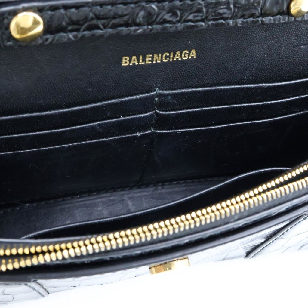 Balenciaga Hourglass Chain Mini Wallet Croco Embossed Leather Black — view 8