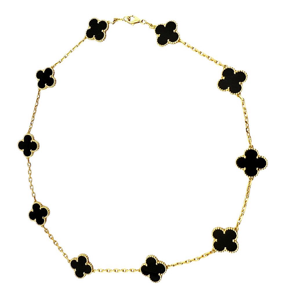 Van Cleef & Arpels Vintage Alhambra Necklace 18k Yellow Gold Onyx — view 8