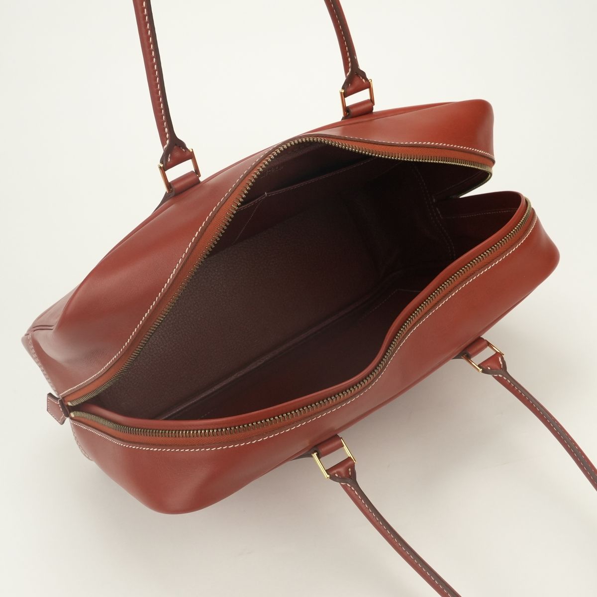 Hermes Plume 32 Tote Box Calf Noisette Brown Gold Handbag — view 8